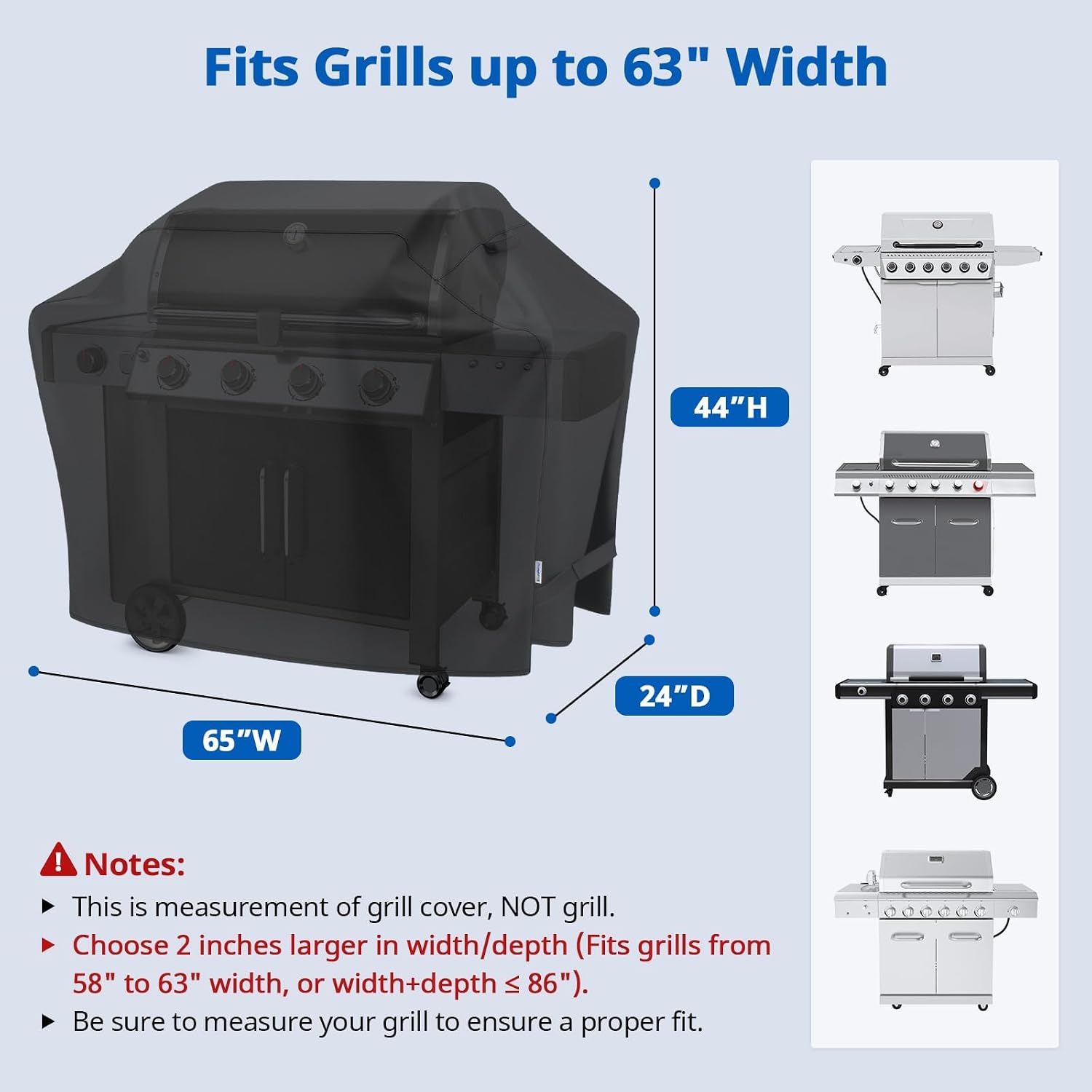 SunPatio 65 Inch Grill Cover for Outdoor Grill Heavy Duty Waterproof Fabric