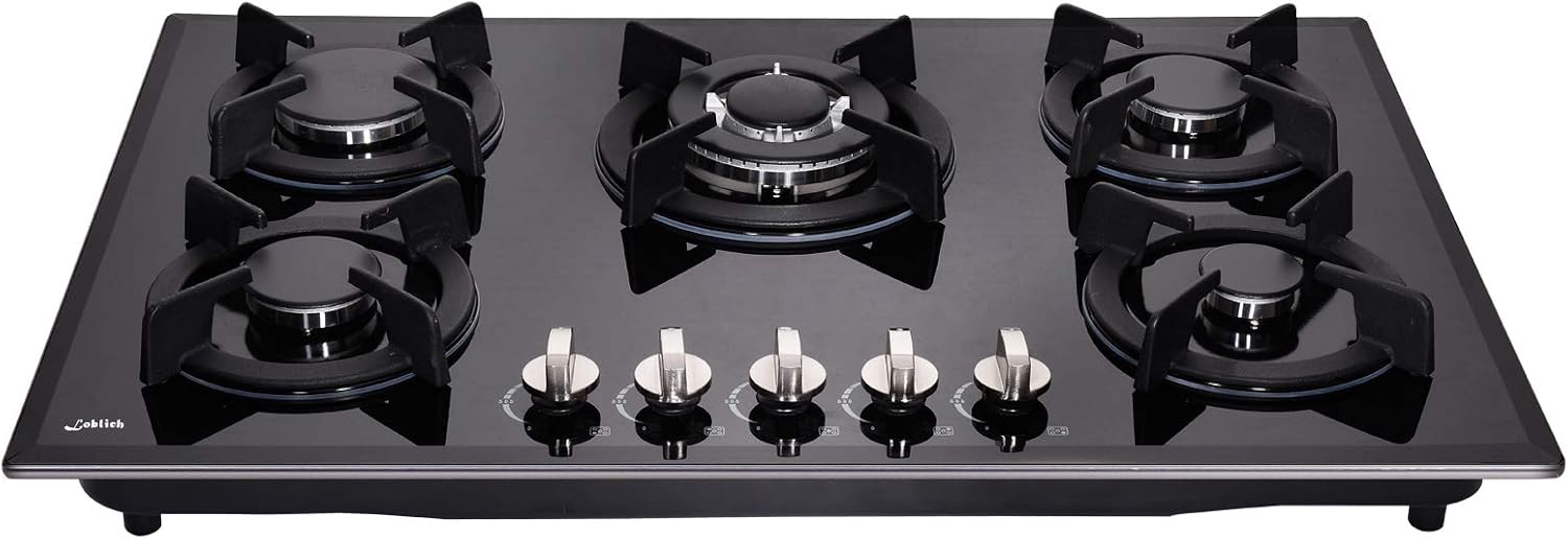 30-inch 5-Burner Built-in Gas Cooktop with Tempered Glass & Cast Iron Grates - LW5G01 (LPG/NG Convertible, Black)