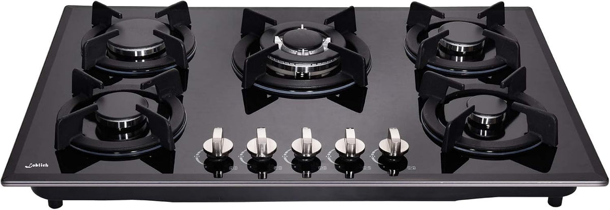 30-inch 5-Burner Built-in Gas Cooktop with Tempered Glass & Cast Iron Grates - LW5G01 (LPG/NG Convertible, Black)