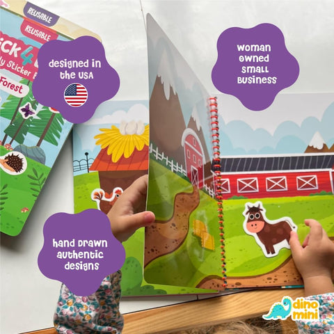 Stick4Ever Jelly Sticker Book® - for Kids - Waterproof, Easy to Clean Reusable Sticker Book for Toddlers- Reusable Road Trip Activities for Kids - Stocking Stuffers for Toddlers (Animals)