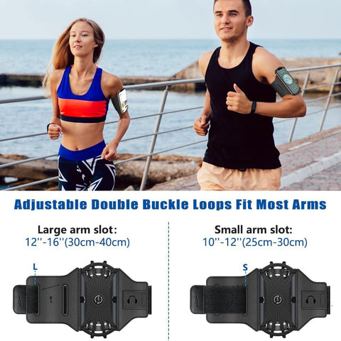 VUP Running Armband 360°Rotatable for iPhone 17/16/15/14/13/Pro Max/Pro/Mini/12/11/SE/Xs/XR/X/8/7/Plus, Fits All 4-6.7 Inch Smartphones, with Key Holder Phone Armband for Running Hiking Biking (Black)