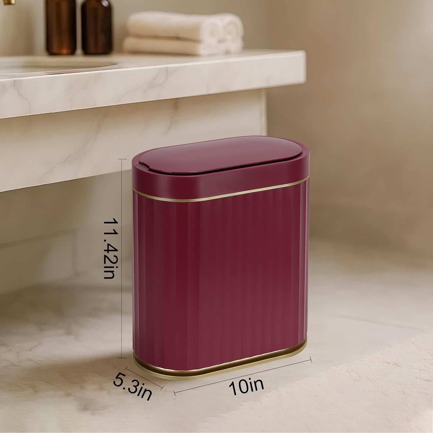 ELPHECO 2 Gallon Sensor Trash Can, Automatic Lid, Burgundy Gold