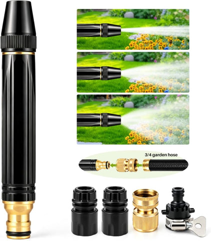 High Pressure Hose Nozzle Metal Fits US Garden Hoses with 3 Spray Modes
