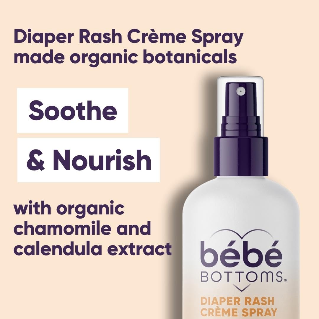 Bébé Bottoms Baby Diaper Rash Cream Spray, No-Rub Touch Free Application for Sensitive Skin 1.7oz (50 ml)
