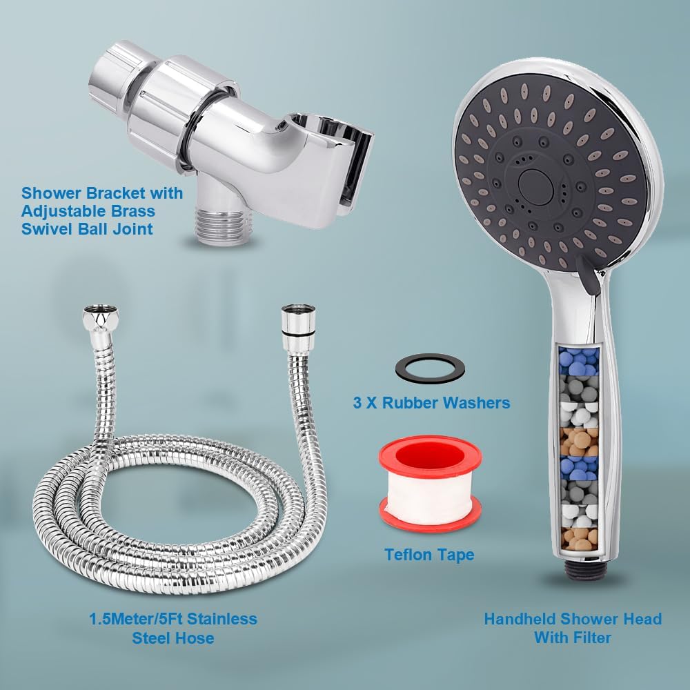 Briout High Pressure Handheld Shower Head 5-Settings with Hard Water Filter