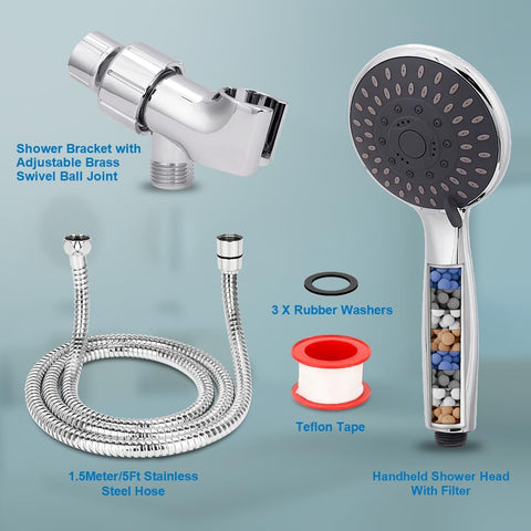 Briout High Pressure Handheld Shower Head 5-Settings with Hard Water Filter