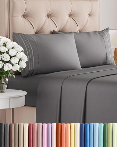 Full Size 4 Piece Sheet Set - Comfy Breathable & Cooling Sheets - Dark Grey