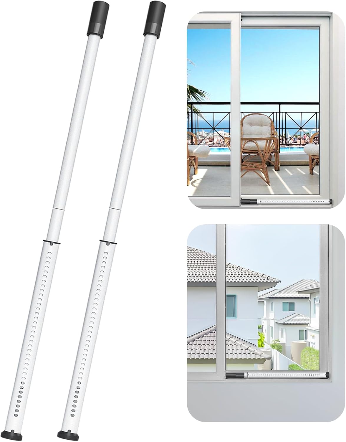 AceMining Sliding Door Security Bar,Heavy Duty Sliding Patio Door Lock Bar, 20-50inch Adjustable Multi-use Window Security Bars, Sliding Door Stopper,White,2Pack