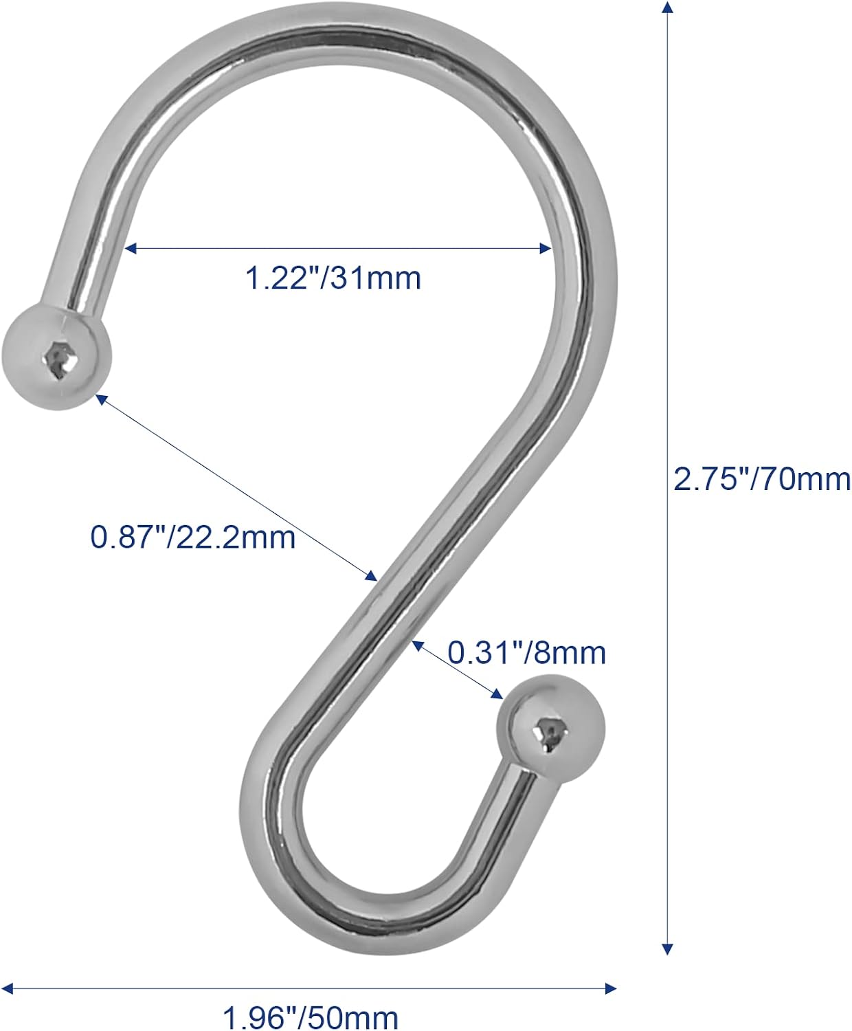 Gidse Metal Shower Curtain Hooks, Set of 12, Rust Proof Shower Curtain Hooks Rings, Durable S Shaped Hooks Hangers for Shower Curtains, Kitchen Utensils, Clothes, Towels (Chrome)