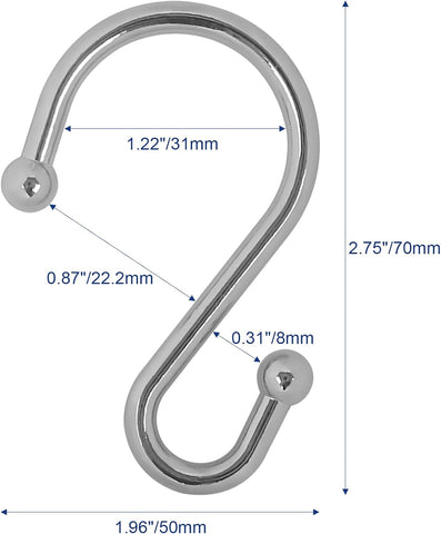 Gidse Metal Shower Curtain Hooks, Set of 12, Rust Proof Shower Curtain Hooks Rings, Durable S Shaped Hooks Hangers for Shower Curtains, Kitchen Utensils, Clothes, Towels (Chrome)