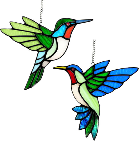 2 Pcs Hummingbird Stained Glass Window Hanging Suncatchers,Gifts for Women