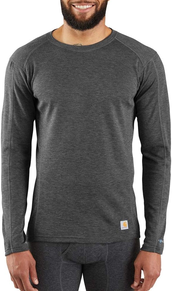 Carhartt Men's Force Midweight Synthetic-Merino Wool Blend Base Layer Crewneck Pocket Top