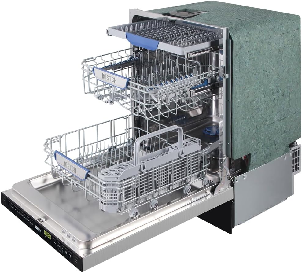 KOSTCH 24 inch Built-In Dishwasher,Top Control 8 Wash Programs Slide In DishWasher Machine with Third Rack,Large Capacity 15 Place Settings, ENERGY STAR Certified, 45-dBA Ultra-Quiet (Stainless Steel)