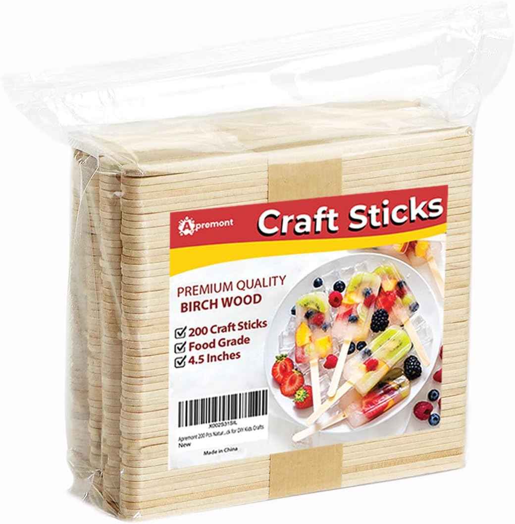 Apremont - 4.5 inch Natural Wooden Food Grade Craft Sticks - Ice Cream Stick - Popsicle - Suit Crafting, Stirring, Paddle, Waxing, Small Ice Pop Stick for DIY Kids