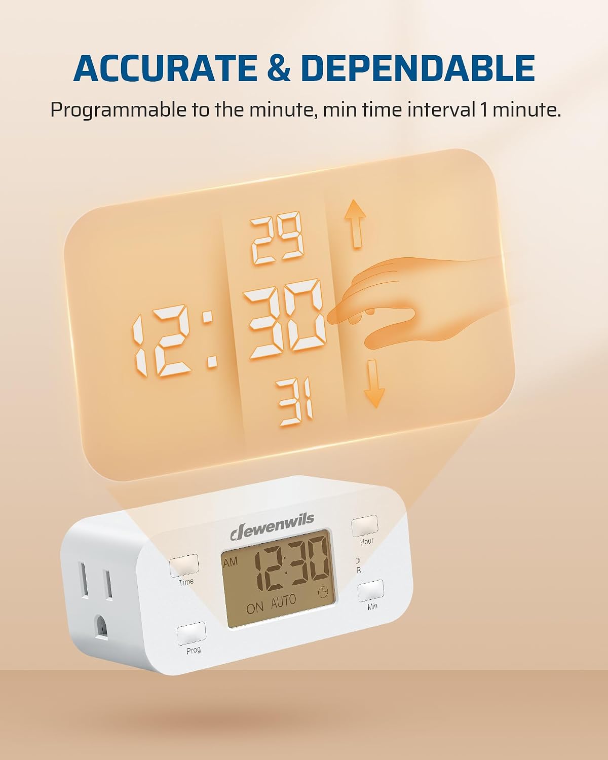 DEWENWILS Indoor 24 Hour Programmable Digital Timer Outlet, 1 Outlet,2 Pack