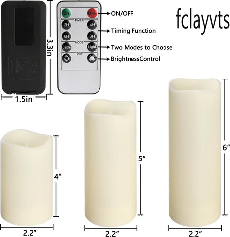 fclayvts 24-Pack LED Flameless Candles with Remote Control -Flickering Electric Candles- Timer Candles -3D Flame, for Halloween Christmas Parties,Wedding,Home,Gift and Special Occasions(Three Sizes)