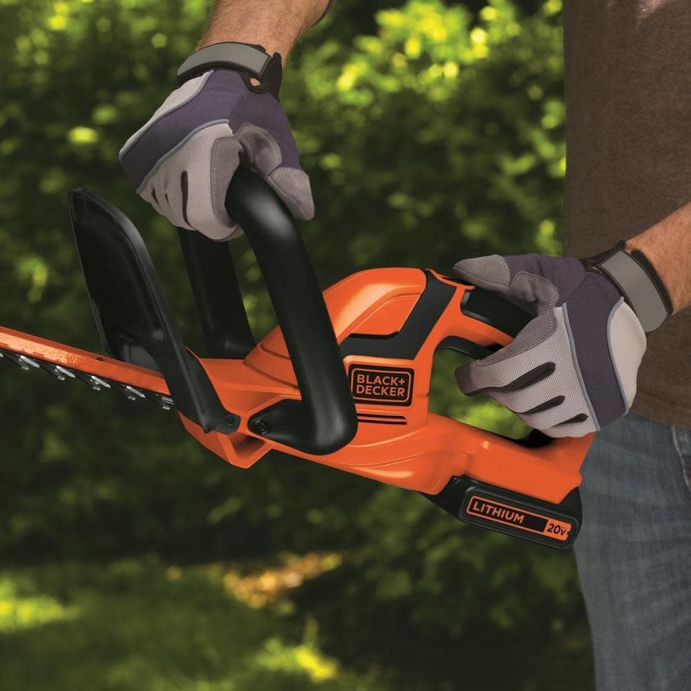 BLACK+DECKER 20V MAX Cordless Hedge Trimmer, Battery and Charger Included, 22 Inch Steel Blade Lightweight Bush Trimmer, Soft Grip, Less Vibration (LHT2220)