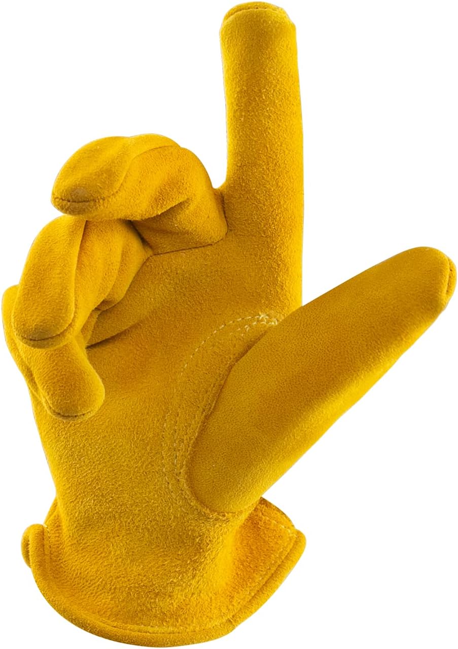 Kids Work Gloves Age 2-14, Soft Deerskin Suede Leather(Age 5-7, M)