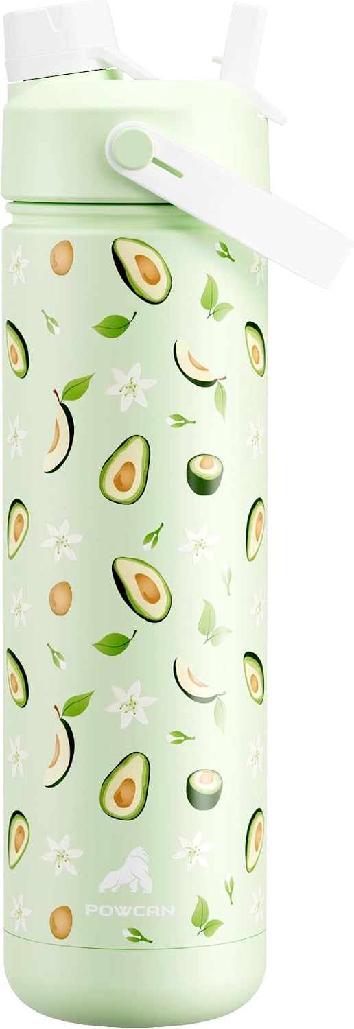 POWCAN 26 oz Insulated Water Bottle: 2-in-1 Straw and Spout Lid, Leak-proof
