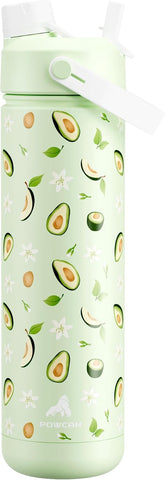 POWCAN 26 oz Insulated Water Bottle: 2-in-1 Straw and Spout Lid, Leak-proof