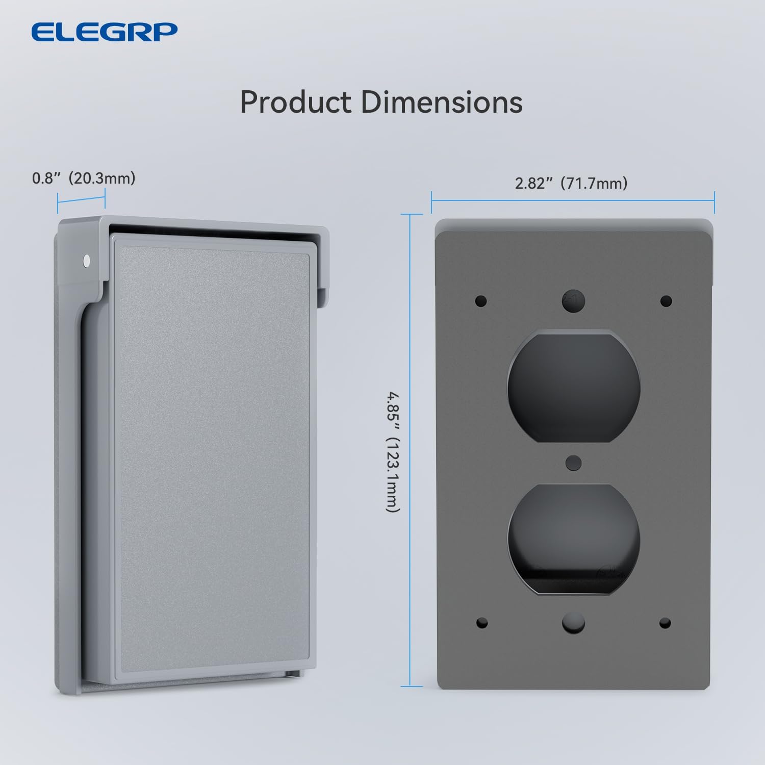 ELEGRP Vertical Outdoor Cover for Duplex Receptacles, Weatherproof Wall Plate, Outdoor Electrical Outlet Cover, Standard Size 1-Gang 4.85” x 2.82”, Thermoplastic, 1 Pack, Grey