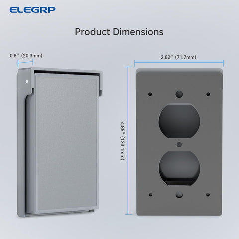 ELEGRP Vertical Outdoor Cover for Duplex Receptacles, Weatherproof Wall Plate, Outdoor Electrical Outlet Cover, Standard Size 1-Gang 4.85” x 2.82”, Thermoplastic, 1 Pack, Grey