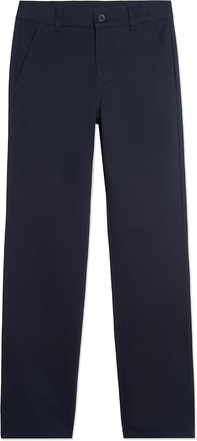 Nautica Boys' School Uniform Twill Chino Pants, Flat Front, Comfortable Waistband with Zip Closure & Stretch