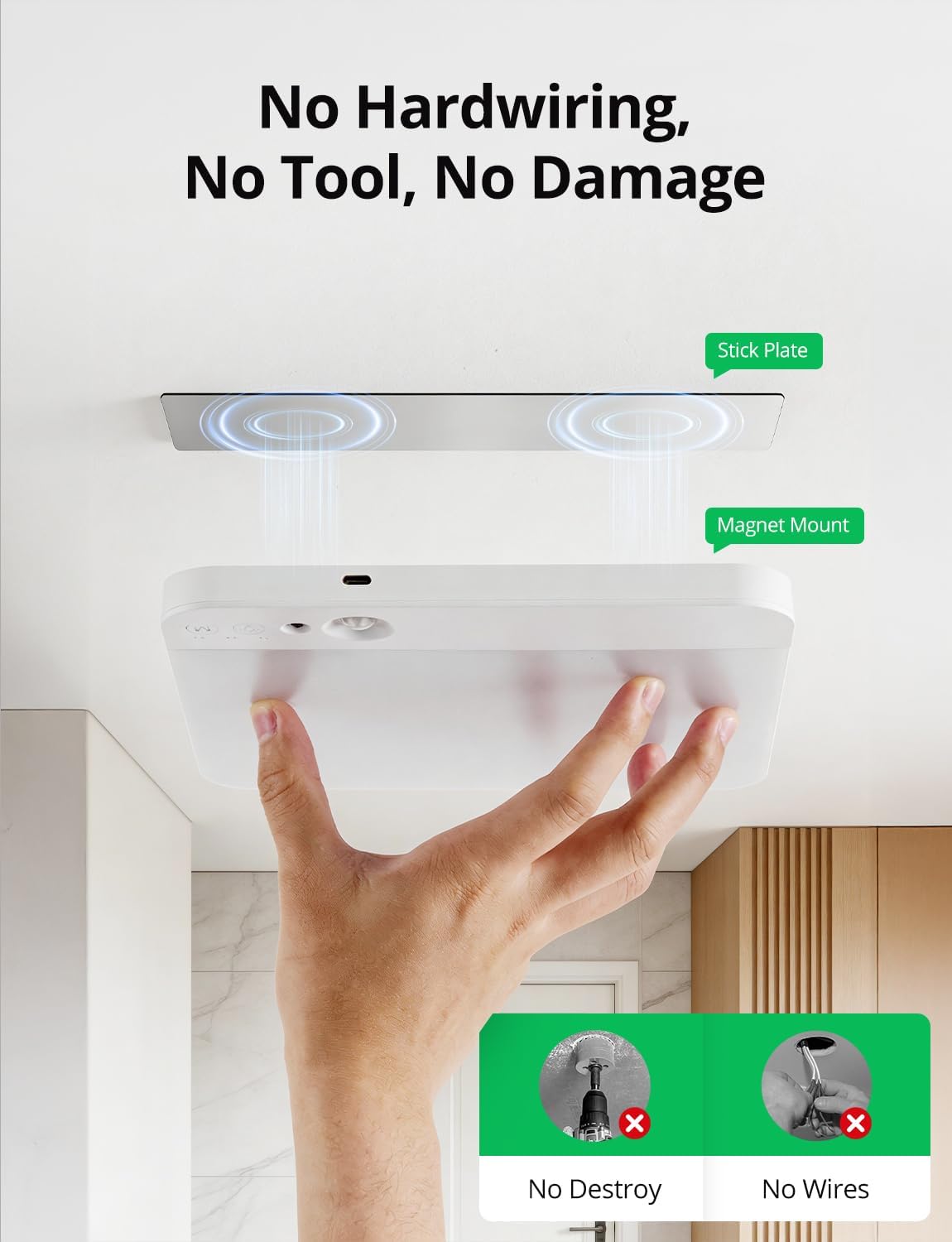 Bojim Magnetic Rechargeable Battery Operated Motion Sensor Ceiling Light