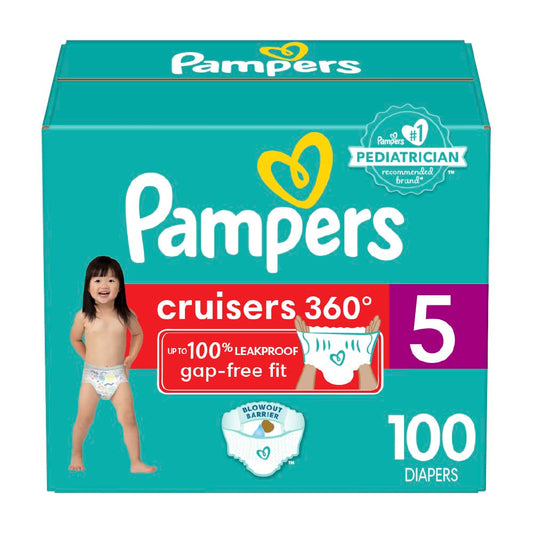 Pampers Cruisers 360 Diapers - Size 5, 100 Count, Pull-On Disposable Baby Diapers, Gap-Free Fit