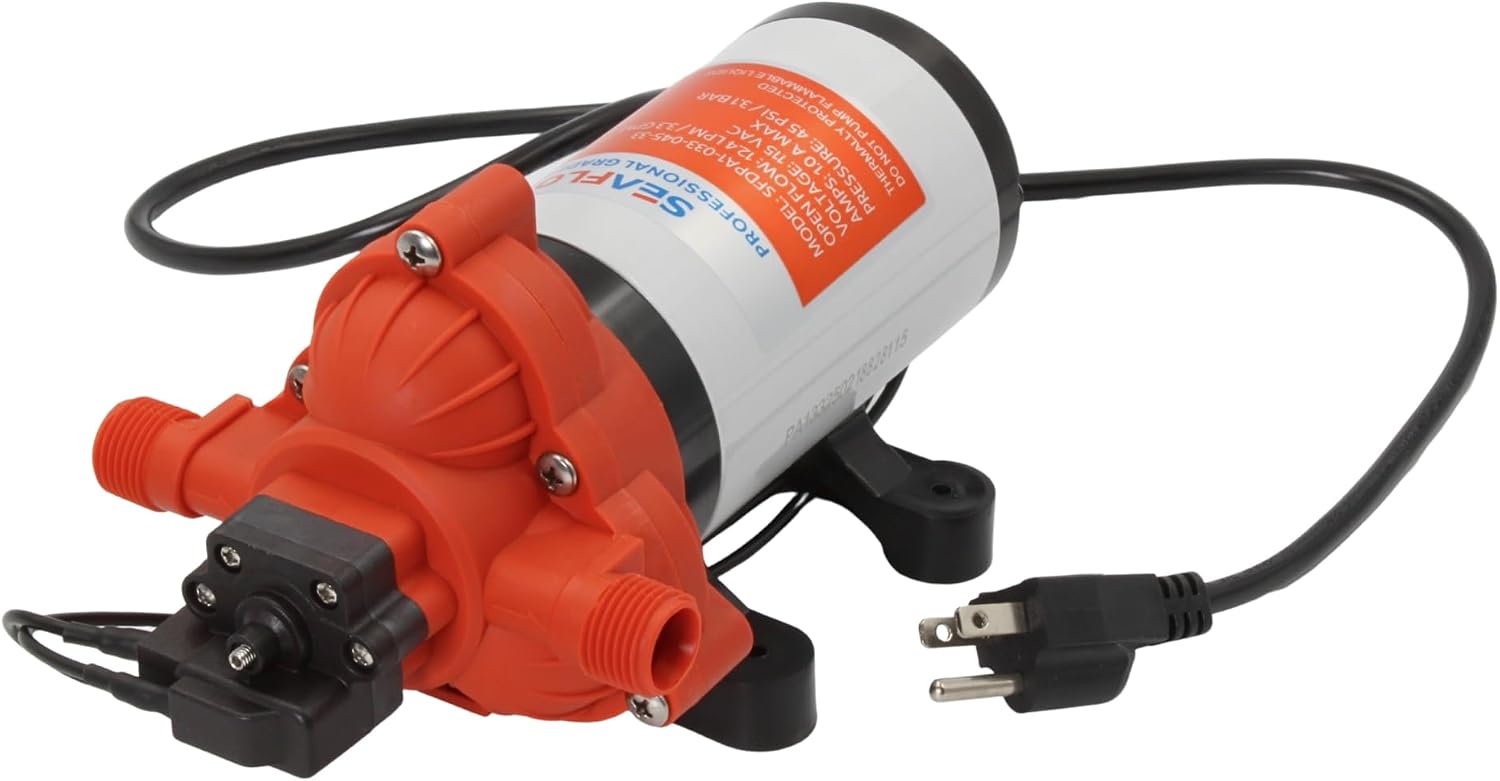 SEAFLO 33 Series 110V/115V AC Fresh Water Pump, 3.3 GPM 45 PSI Self-Priming Pressure Pump with Smart Pressure Switch, Automatic Demand Pump for RV, Caravan Marine Boat Industrial Use, 4-Year Warranty