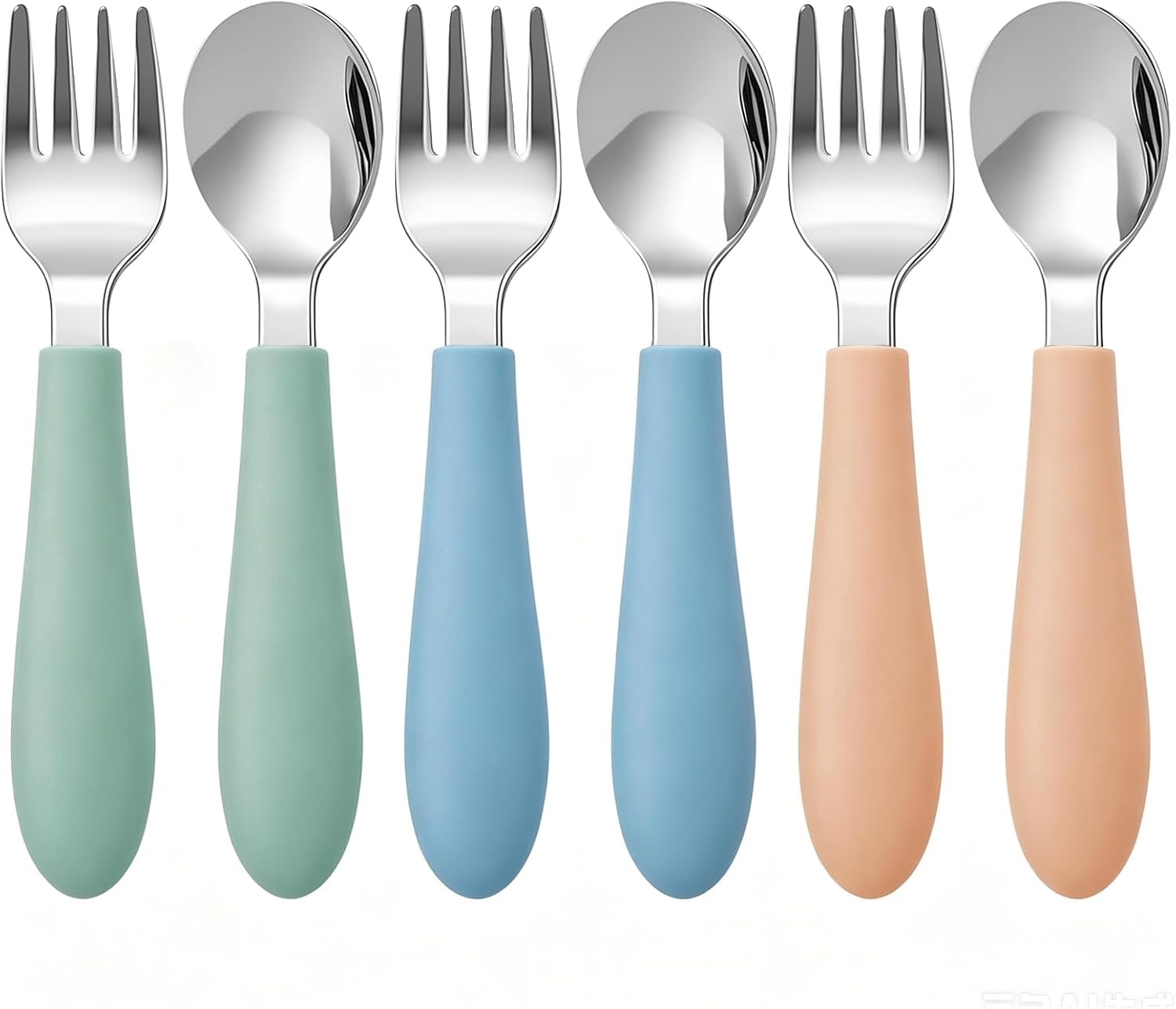 Pimoys Toddler Fork and Spoon Set, 6-Piece Stainless Steel, 3 Colors