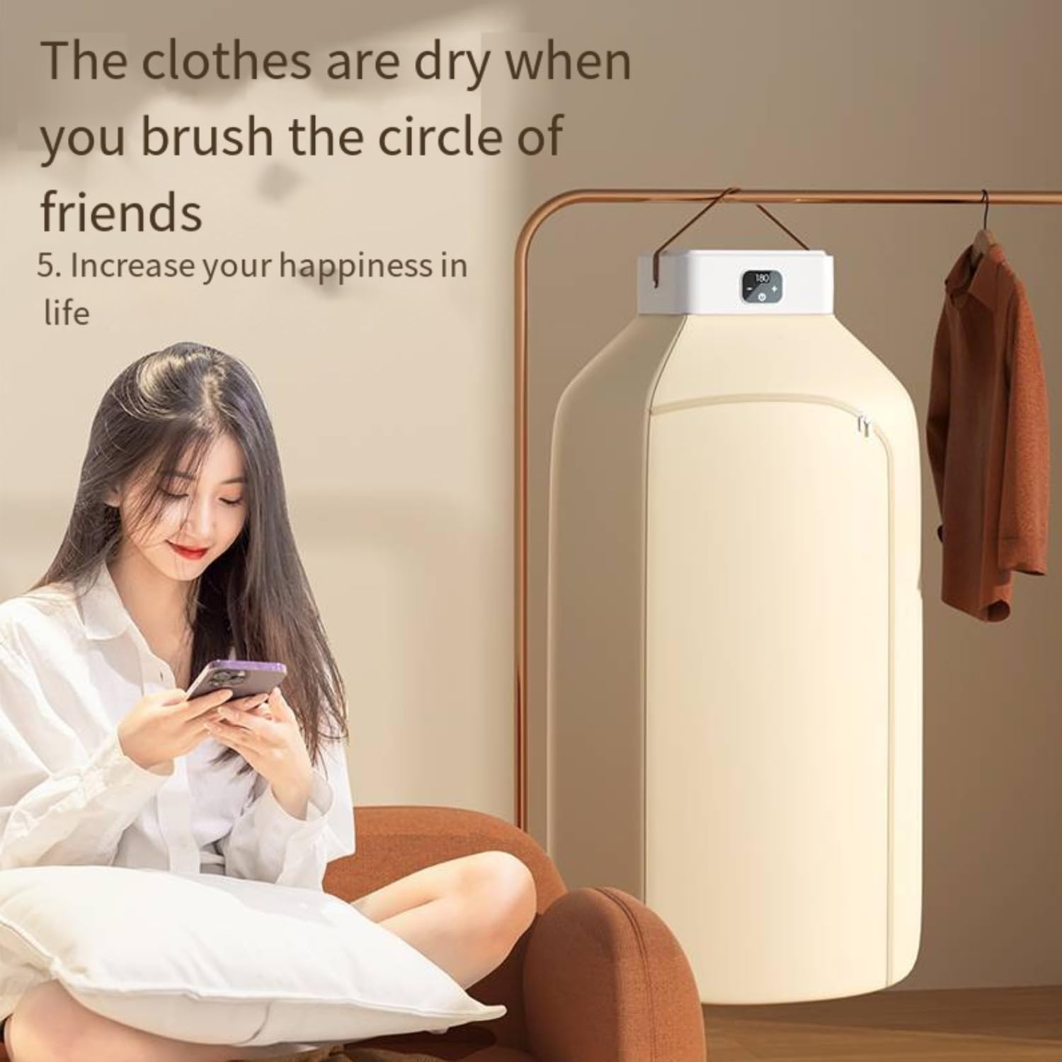 Portable Clothes Dryer | 20KG Large Capacity | 650W Fast Dry | Touch Screen & Remote Control | Quiet Energy-Saving Drying Machine for Home & Travel (white)