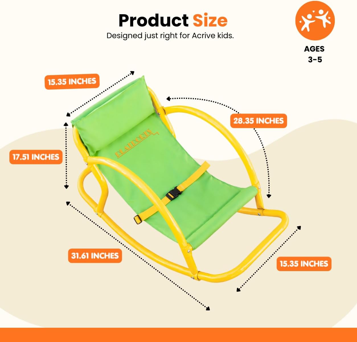PLATPORTS Calming Sensory Rocking Chair for Kids – Balance Seat for Focus, Relaxation & Play | Indoor Outdoor Therapy Chair for Autism, ADHD & Active Kids