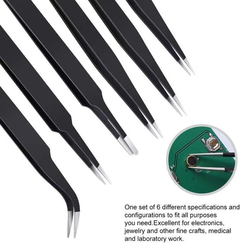 6PCS Precision Tweezers Set, Upgraded Anti-Static Stainless Steel Tweezers