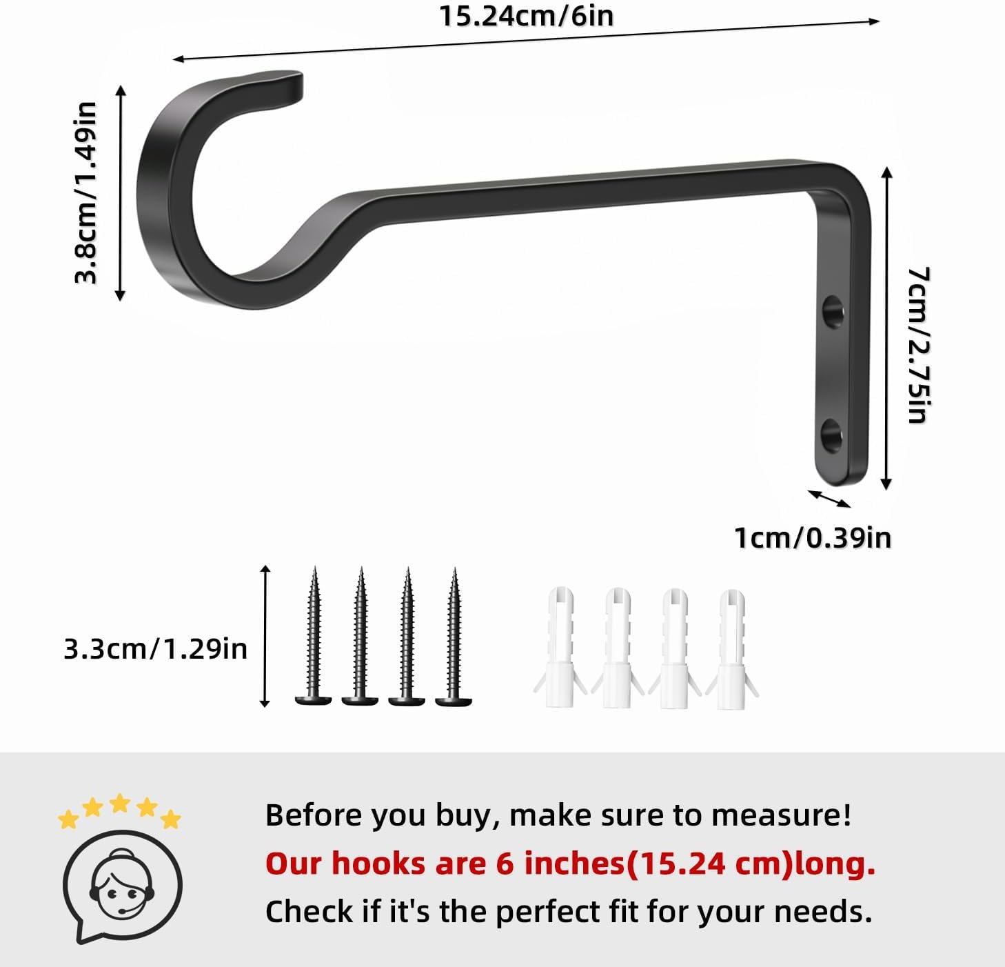 6 Inch Plant Hooks for Wall,Plant Hangers Outdoor/Indoor,Hold 35lb, 2 Pack