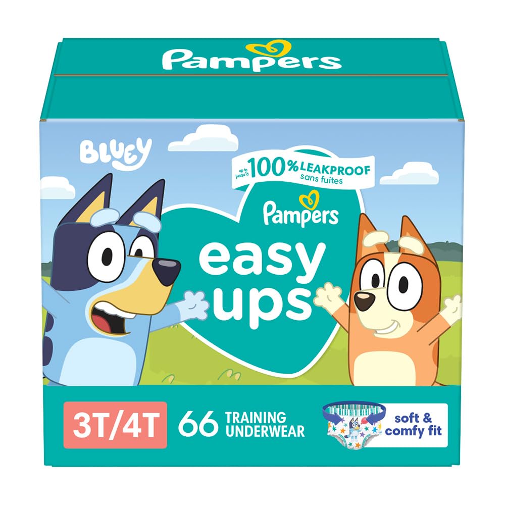 Pampers Easy Ups Boys & Girls Bluey Potty Training Pants - Size 3T-4T, 66 Count, Training Underwear (Packaging May Vary)