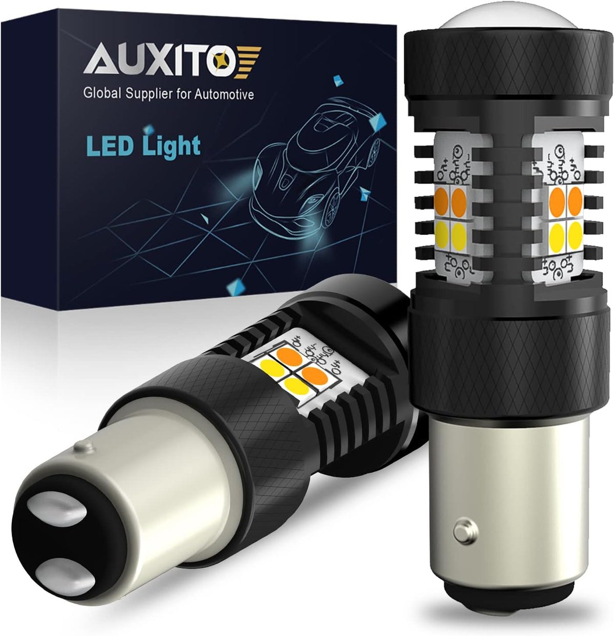 AUXITO 1157 Switchback LED Turn Signal Light Bulbs 2057 2357 7528 BAY15D P21/5W White/Amber Dual Color LED Bulbs with 3030SMD Chipsets for Turn Signal Blinker Parking Daytime Running Tail Lights