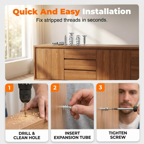 6×14mm Short Expansion Screw Set, Door Hinge Thread Repair Screws, Short Expansion Wall Anchors for Cabinet Hinge Repair & Stripped Thread Restoration (30)