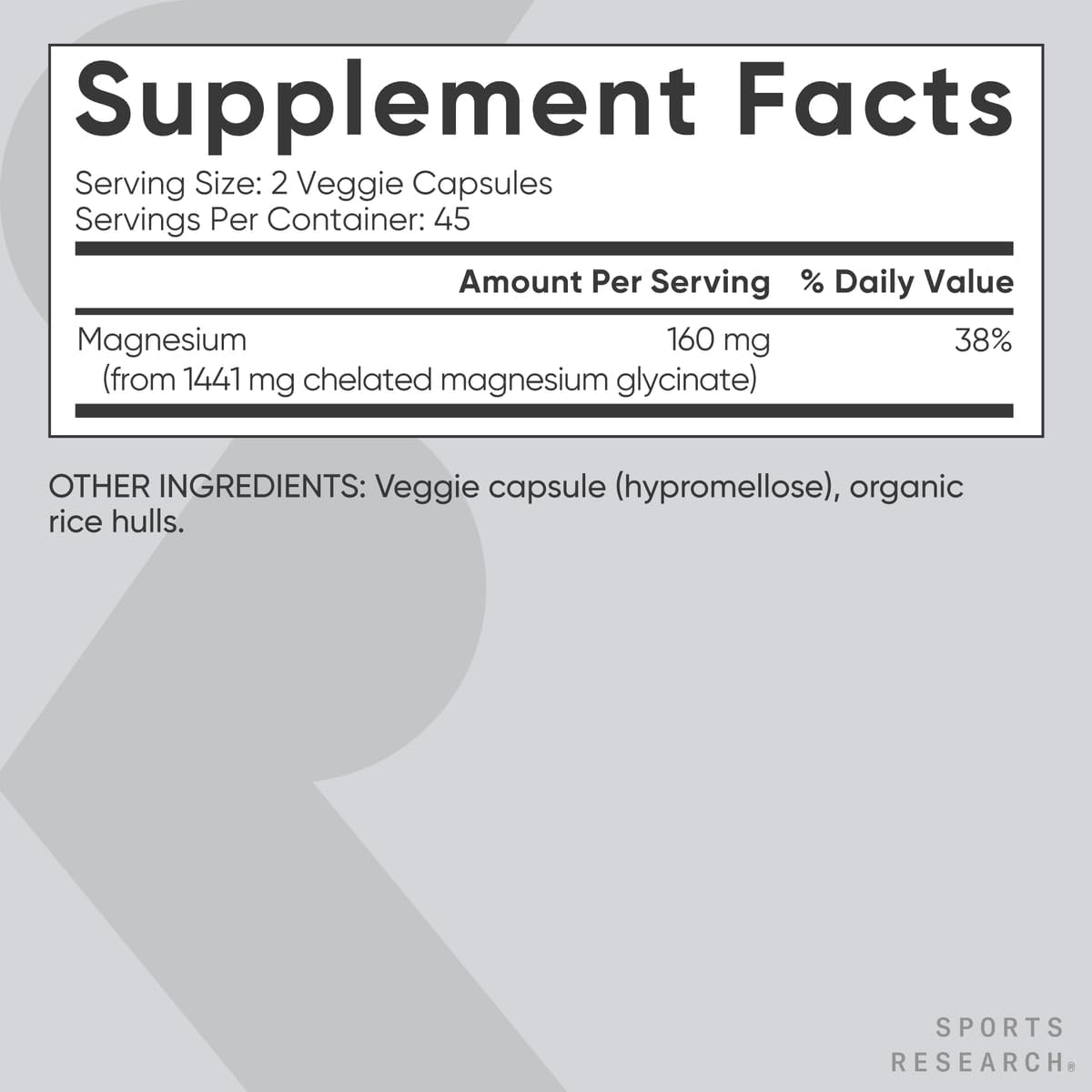 Sports Research® Magnesium Glycinate 160mg, 90 Veggie Capules