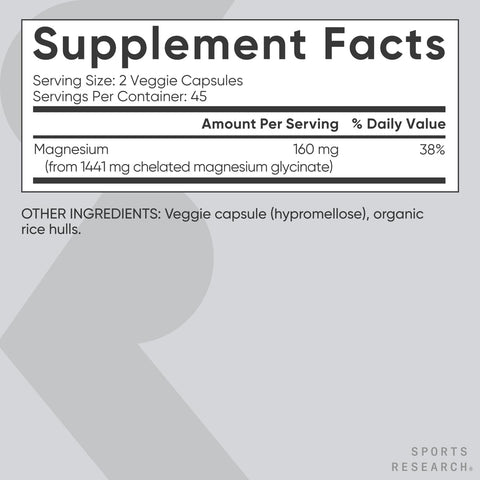 Sports Research® Magnesium Glycinate 160mg, 90 Veggie Capules
