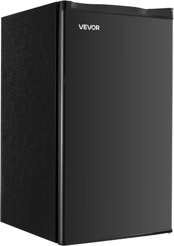 VEVOR 3.2 Cu.Ft Mini Fridge with Freezer, Single Door Compact Refrigerator with Micron Frozen Zone, 7-Mode Adjustable Temp, Energy Efficient Small Dorm Fridge, Reversible Door, Low Noise, Black