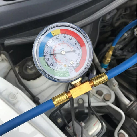 R134A Car AC Refrigerant Charge Hose Kit, Air Conditioning Charge Hose with Gauge & 1/2 Dispensing Valve, Vehicle Refrigerant Recharge Measuring Accessories, Universal Fit