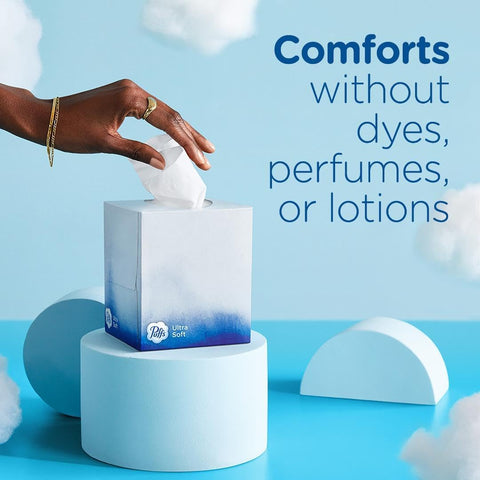 Puffs Facial Tissues Ultra Soft, 24 Family Rectangle Boxes, 124 Facial Tissues per Box, Allergies and Colds (Packaging May Vary)