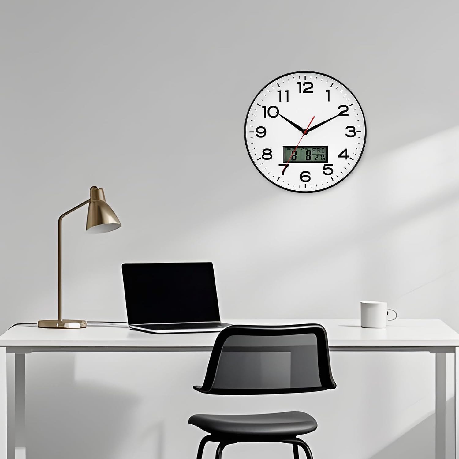 AKCISOT 12 Inch Wall Clock, Silent Battery Operated Analog Clock, Black
