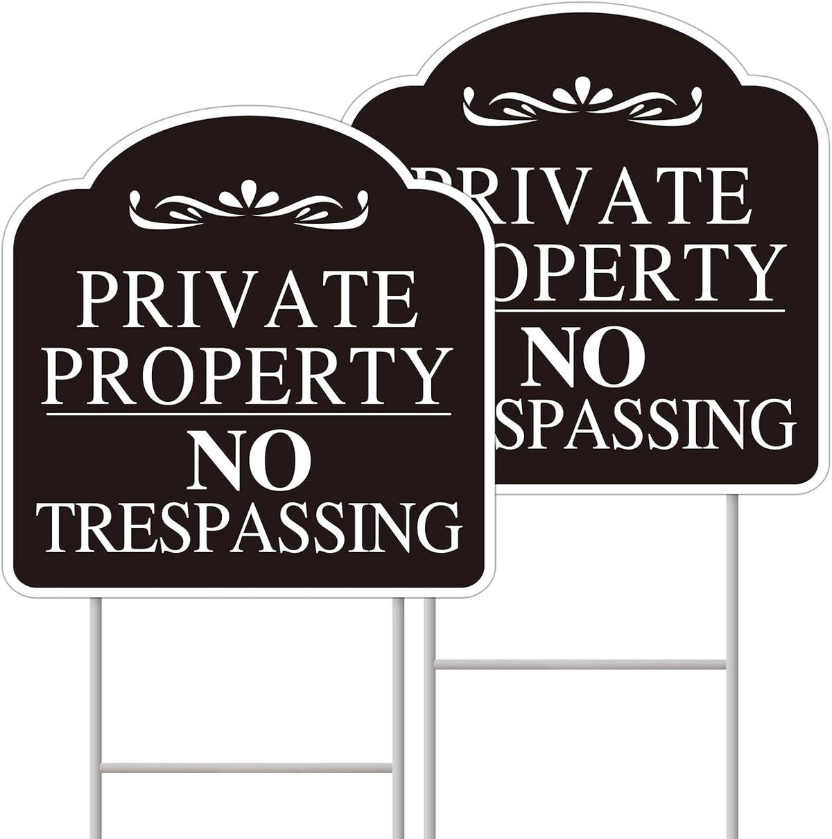 No Trespassing Signs Private Property, Large 2-Pack private property no trespassing sign 12"x12" Double-Sided H-Stake Metal Stakes, Outdoor Yard Sign, private property signs for Home and Front Door