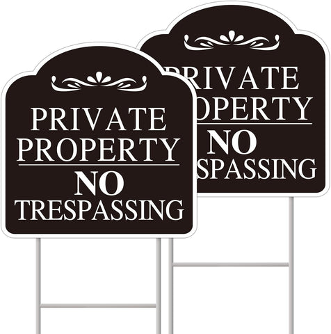 No Trespassing Signs Private Property, Large 2-Pack private property no trespassing sign 12"x12" Double-Sided H-Stake Metal Stakes, Outdoor Yard Sign, private property signs for Home and Front Door