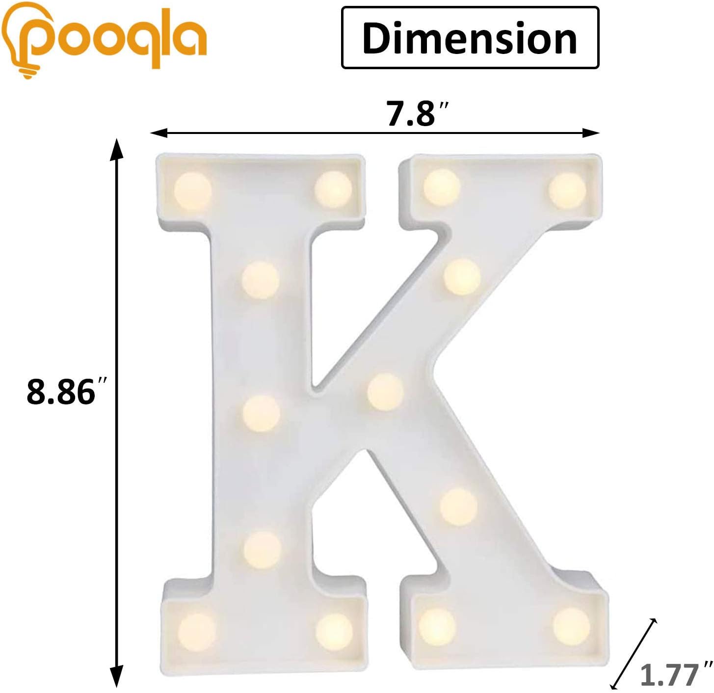 Pooqla LED Marquee Letter Lights Sign, Light Up Alphabet Letter for Home Party Wedding Decoration K