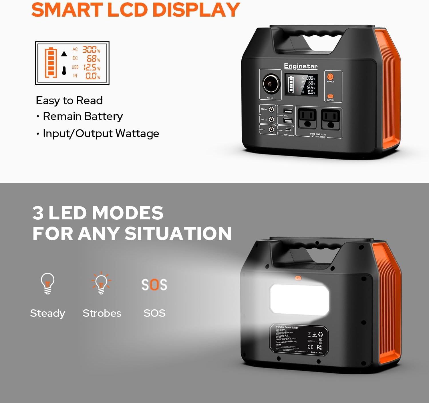 EnginStar Portable Power Station 300W 296Wh Solar Generator