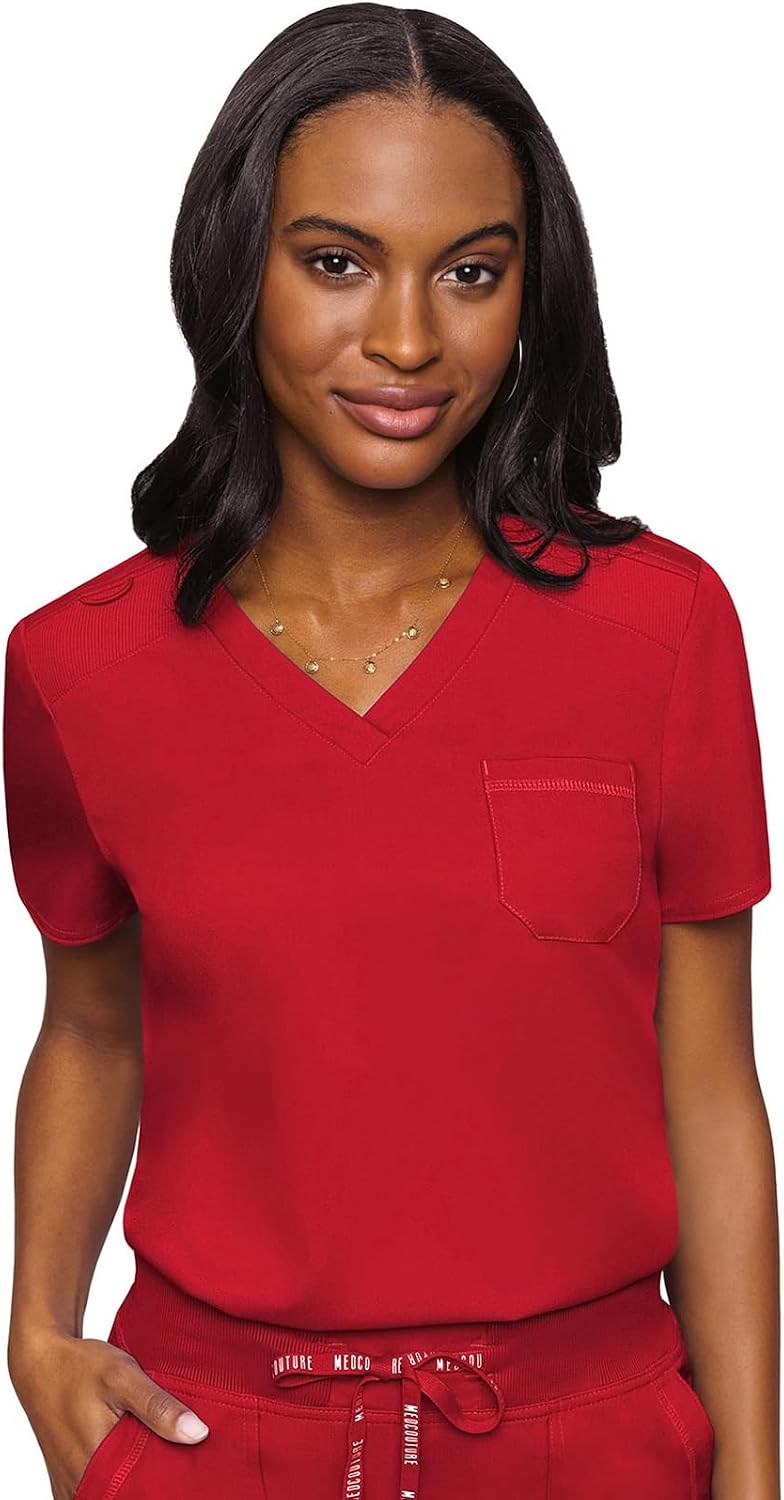 Med Couture Touch Women's Scrub Tops V-Neck Tuck-in Top with 1 Pocket