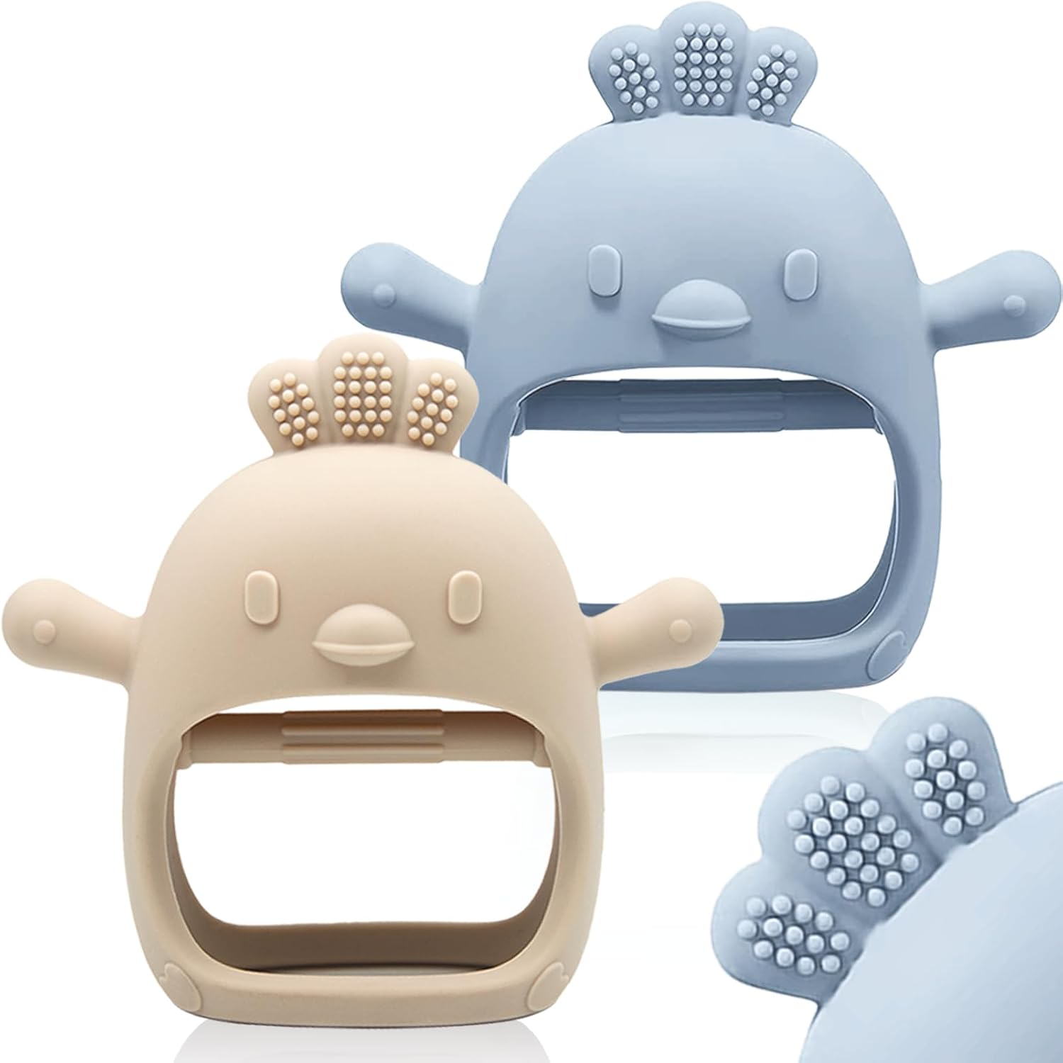 ChooKaChoo 2 Pack Baby Teething Toy Silicone Teething Mitten for Babies Over 3 Months Anti Dropping Wrist Hand Teethers Baby Chew Toys for Sucking Needs, BPA Free